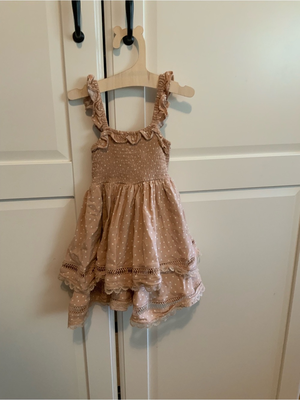 Beige Polka Dot Ruffle Sundress